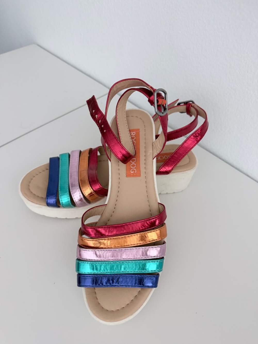Metallic Rainbow Strappy Rocket Dog Platform Sandals Y2K - Picture 3 of 9